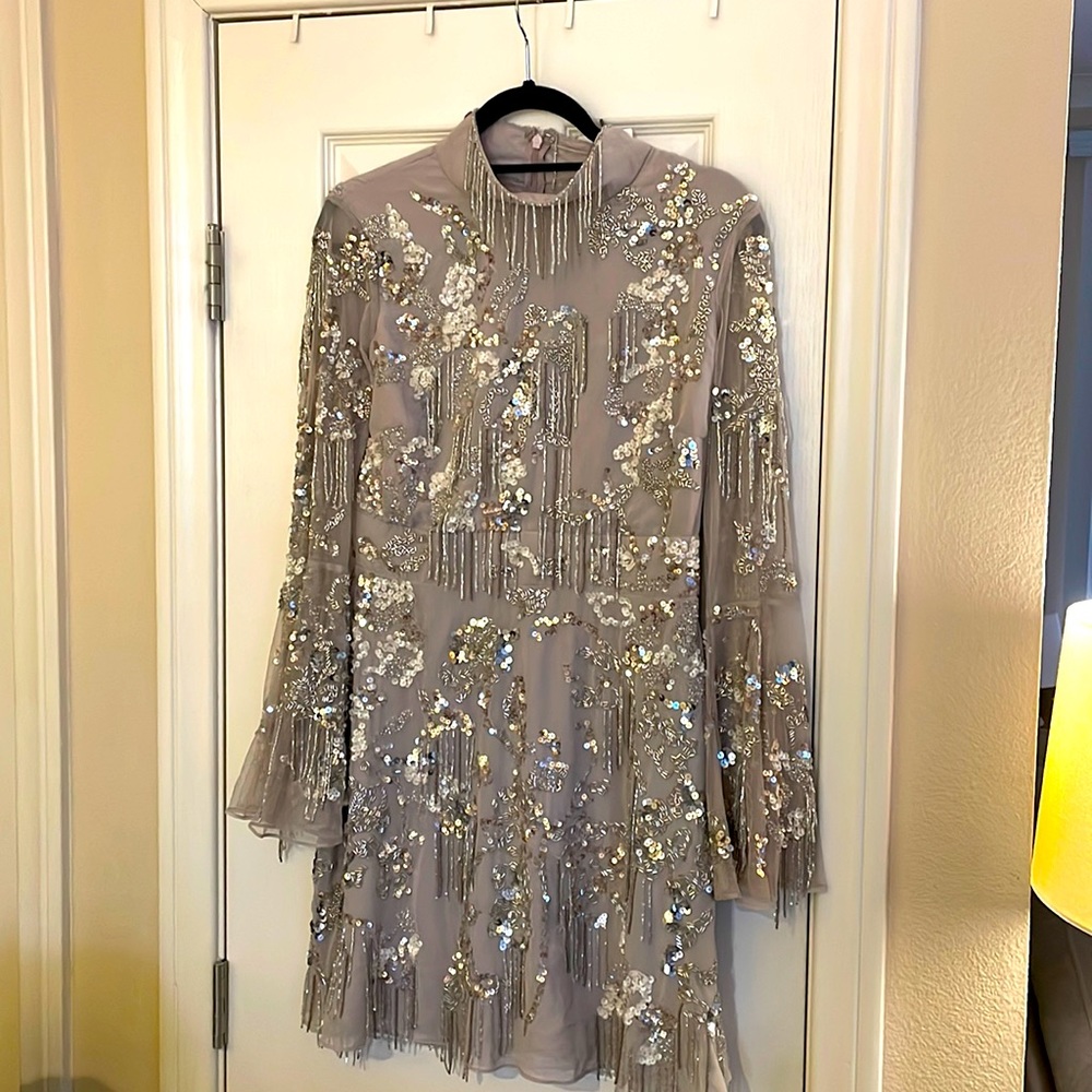 Embellished Sleeve Dress with Bell Sleeves. NWT